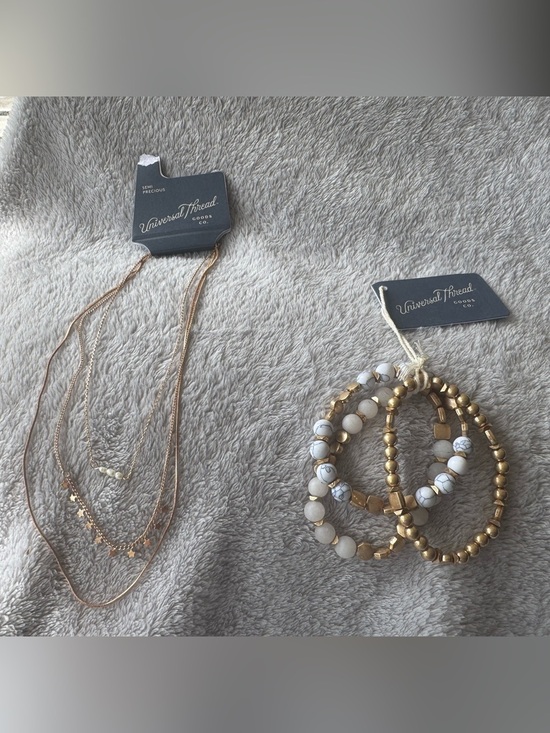 Universal Thread Jewelry - Universal Thread Layered Gold Toned Necklace and Trio of Bracelets